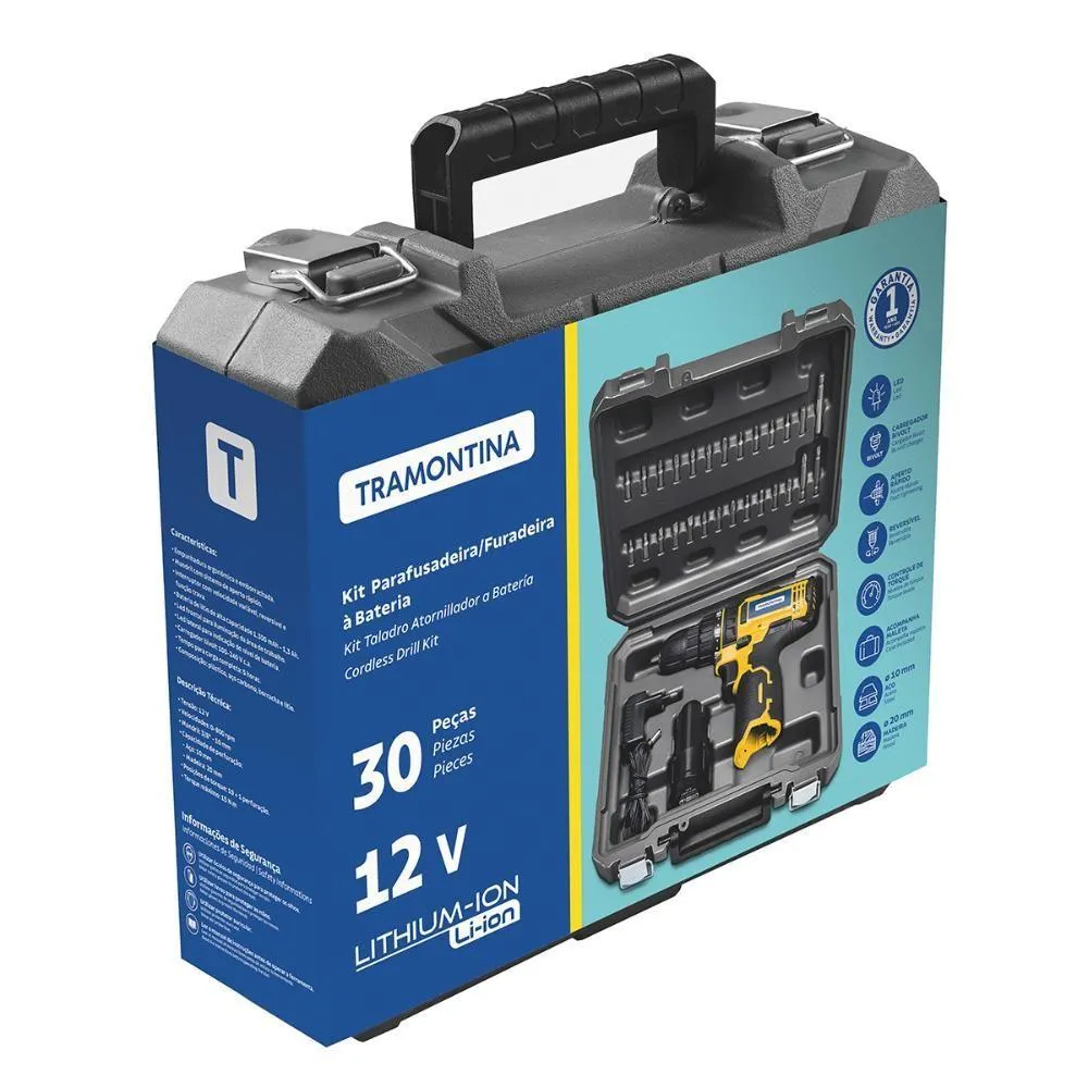 PARAFUSADEIRA 12V MALETA 30 PEÇAS TRAMONTINA